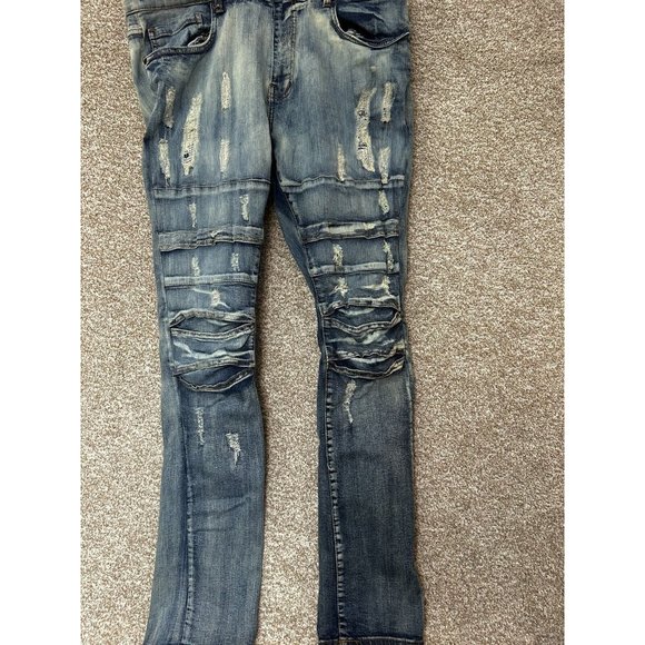 AHP Another Hype Piece Men's Mid Rise Light Wash Denim Patchwork Jeans Sz 38X33 - Picture 1 of 7